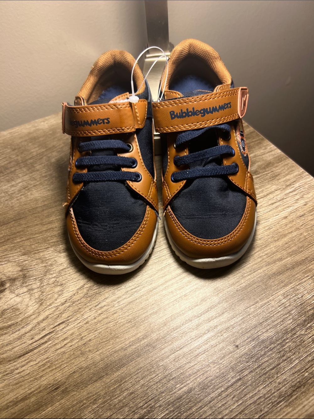 Bubblegum Navy and Brown Kids Hook-and-Loop Sneakers